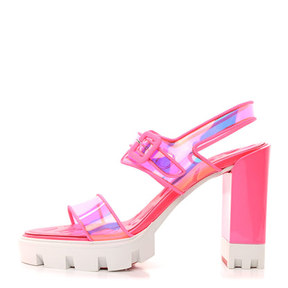 Christian Louboutin PVC Loubi Duniss 100 Lug Sole Sandals 38 Fluo Pink 1 of 9