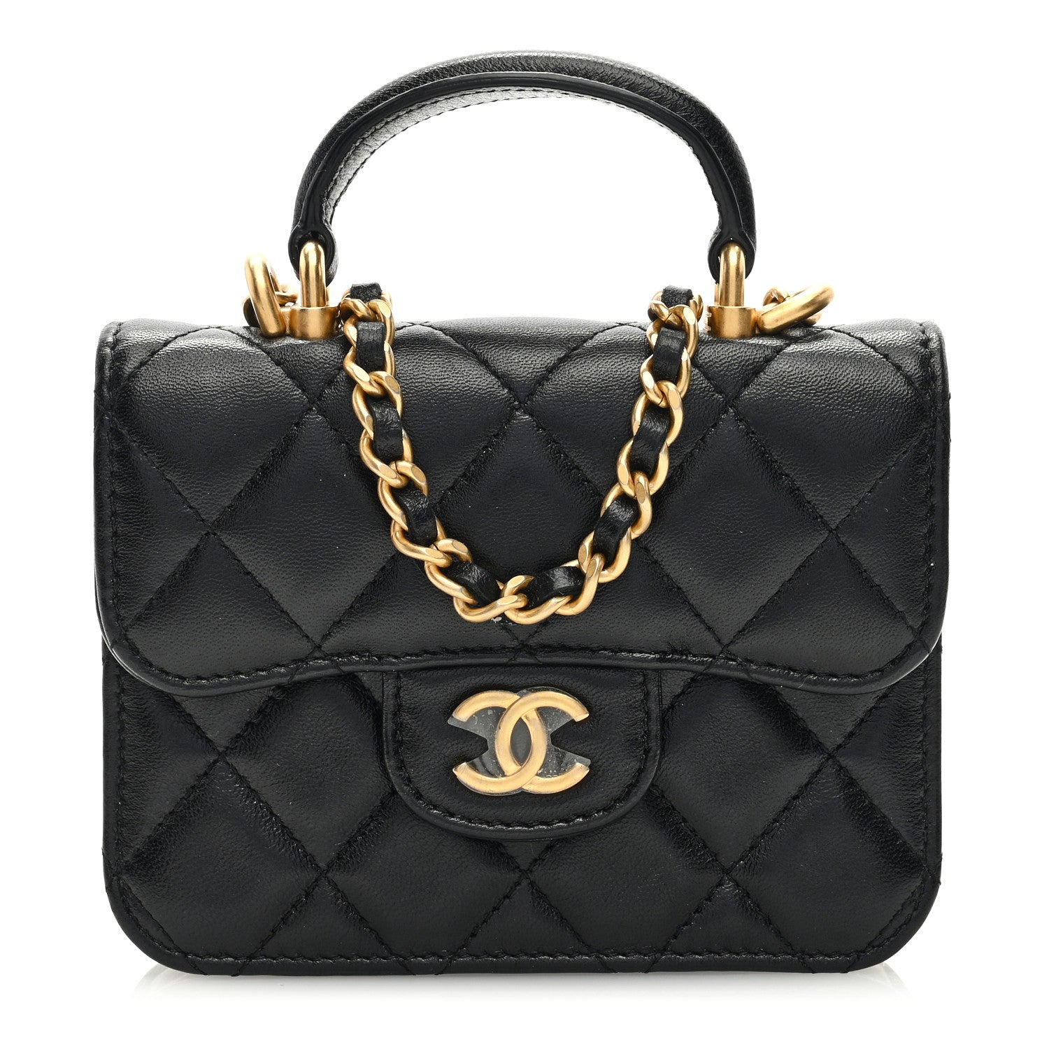 Chanel Lambskin Quilted Top Handle Flap Coin Purse With Chain Black 1 of 10