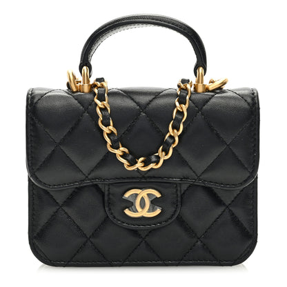 Chanel Lambskin Quilted Top Handle Flap Coin Purse With Chain Black 1 of 10