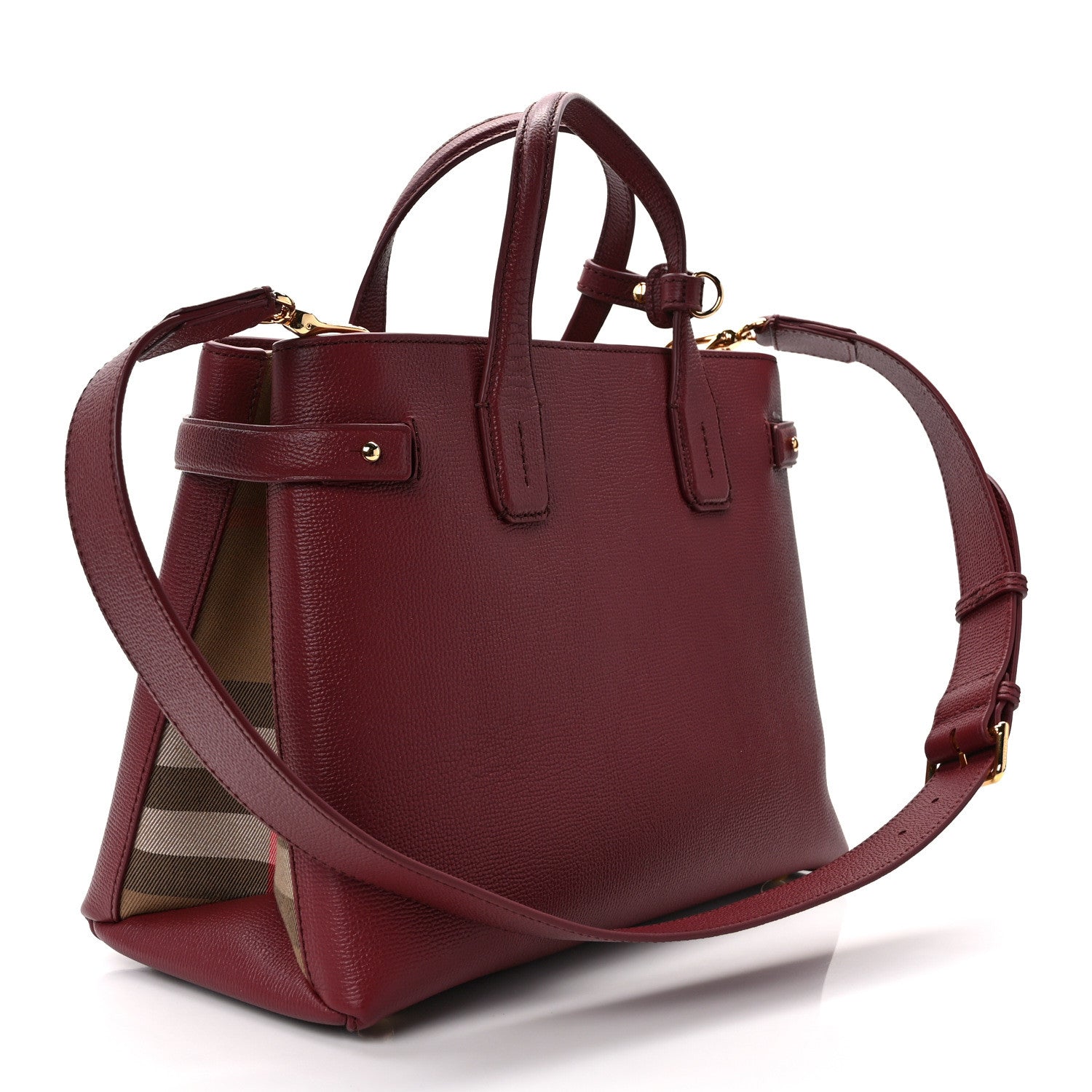 Burberry Derby Calfskin House Check Medium Banner Tote Crimson 3 of 12