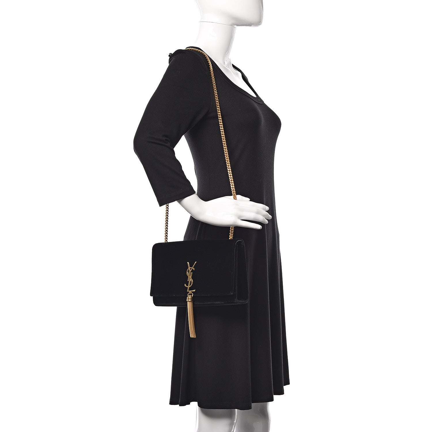 Saint Laurent Velvet Medium Monogram Kate Tassel Shoulder Bag Black 2 of 8