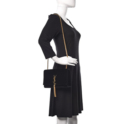 Saint Laurent Velvet Medium Monogram Kate Tassel Shoulder Bag Black 2 of 8