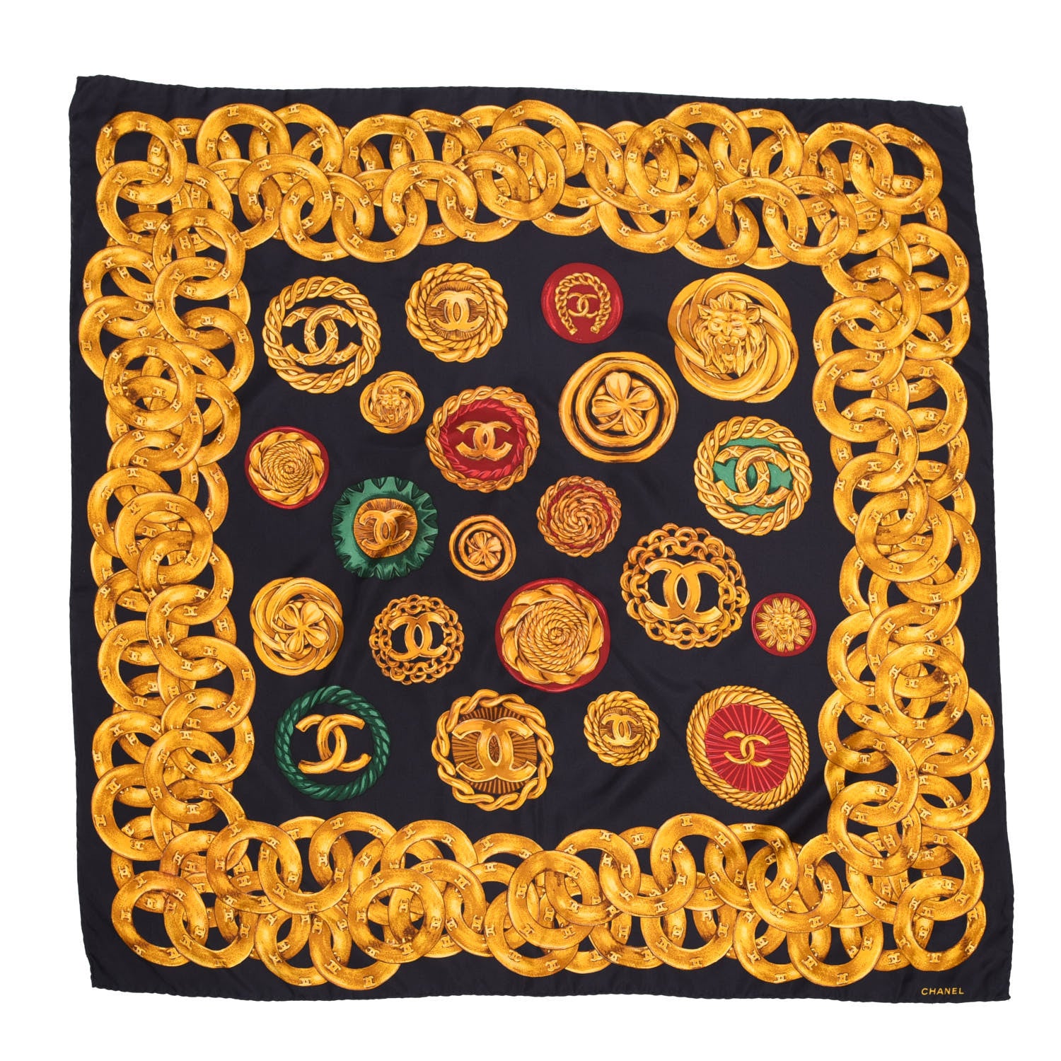 Chanel Silk CC Chain Square Scarf Black 1 of 3