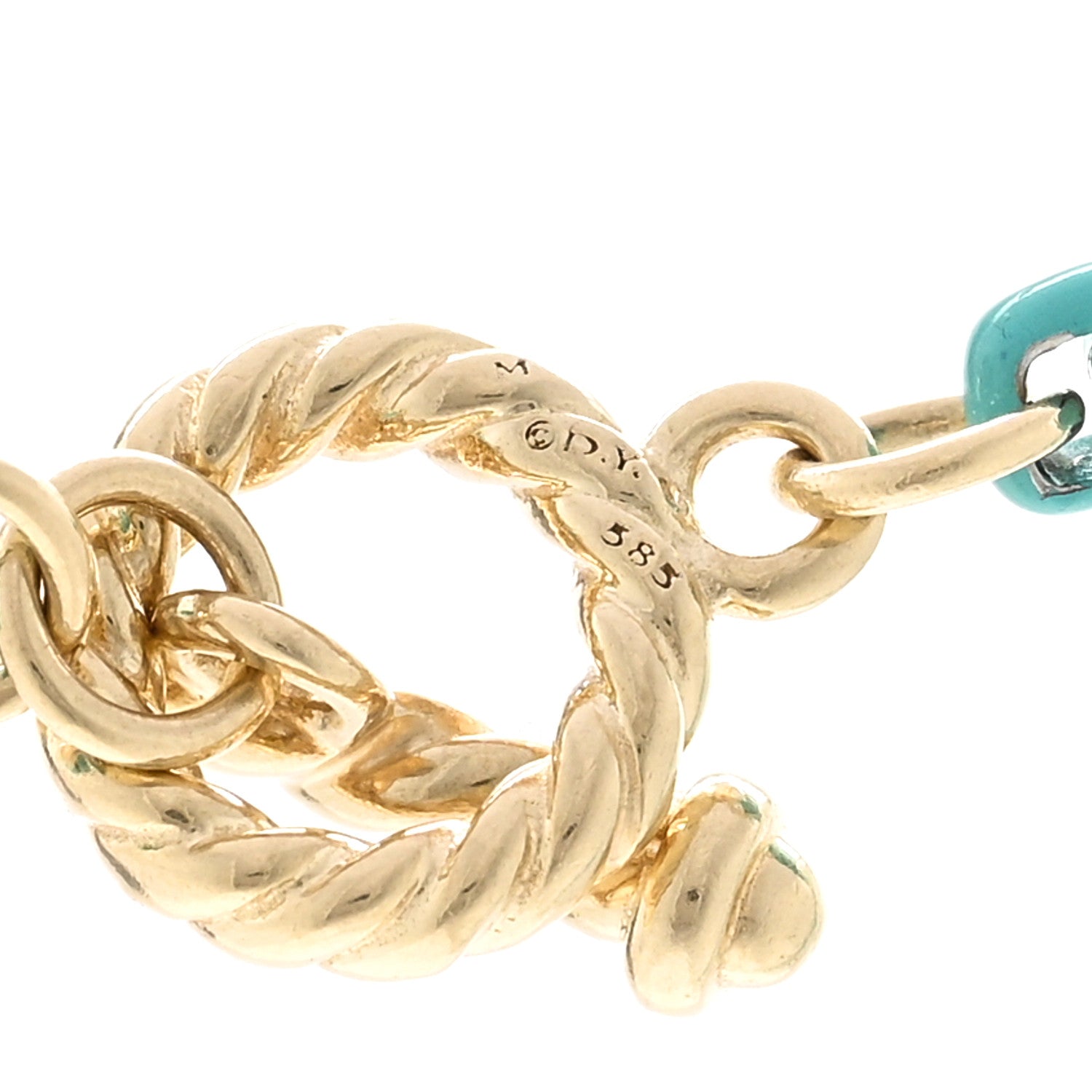 David Yurman Stainless Steel 14K Yellow Gold Acrylic Bel Aire Chain Necklace Turquoise 5 of 5