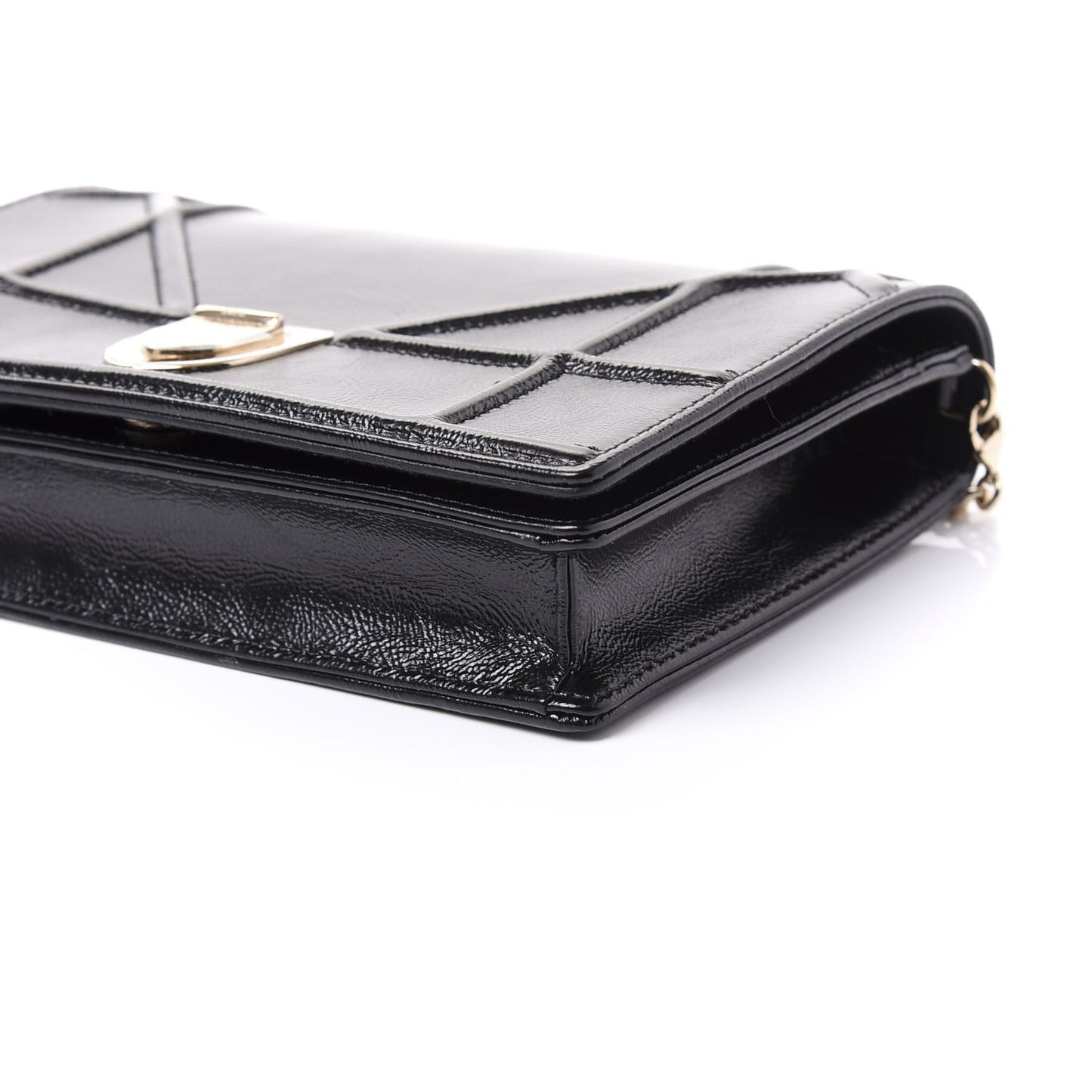 Patent Diorama Wallet on Chain Pouch Black