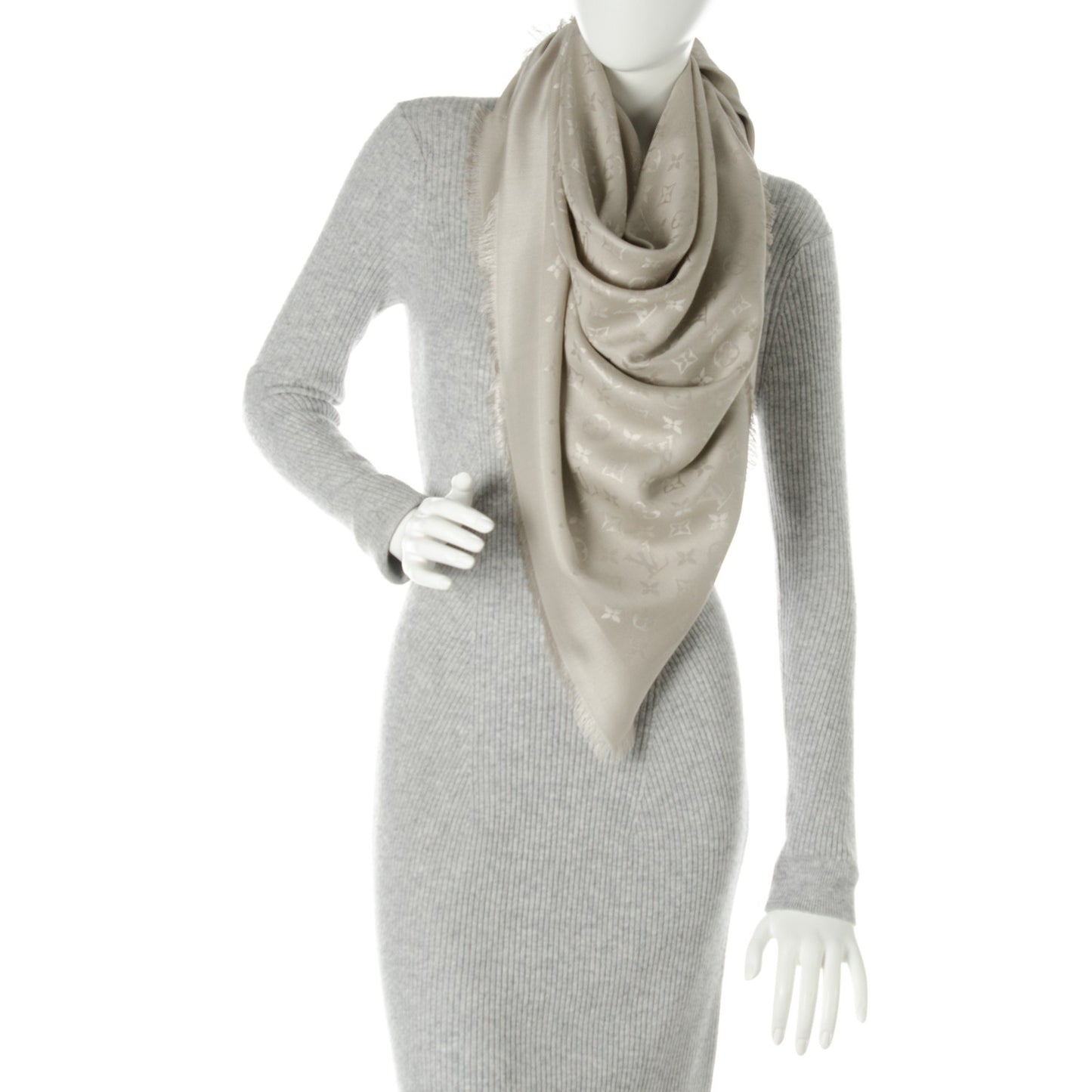 Silk Wool Monogram Shawl Beige