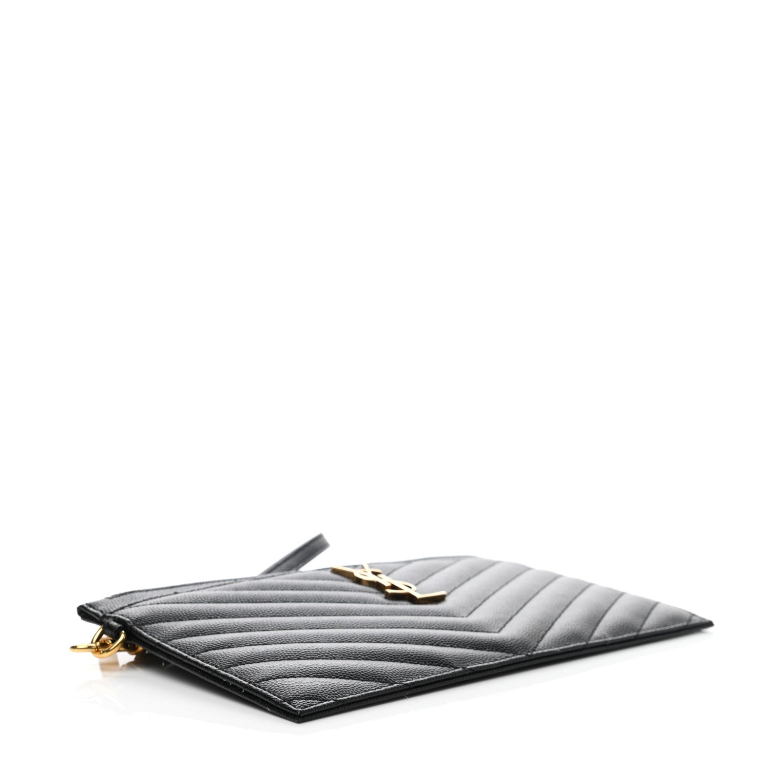 Saint Laurent Grain De Poudre Chevron Monogram Large Bill Pouch Black 4 of 9