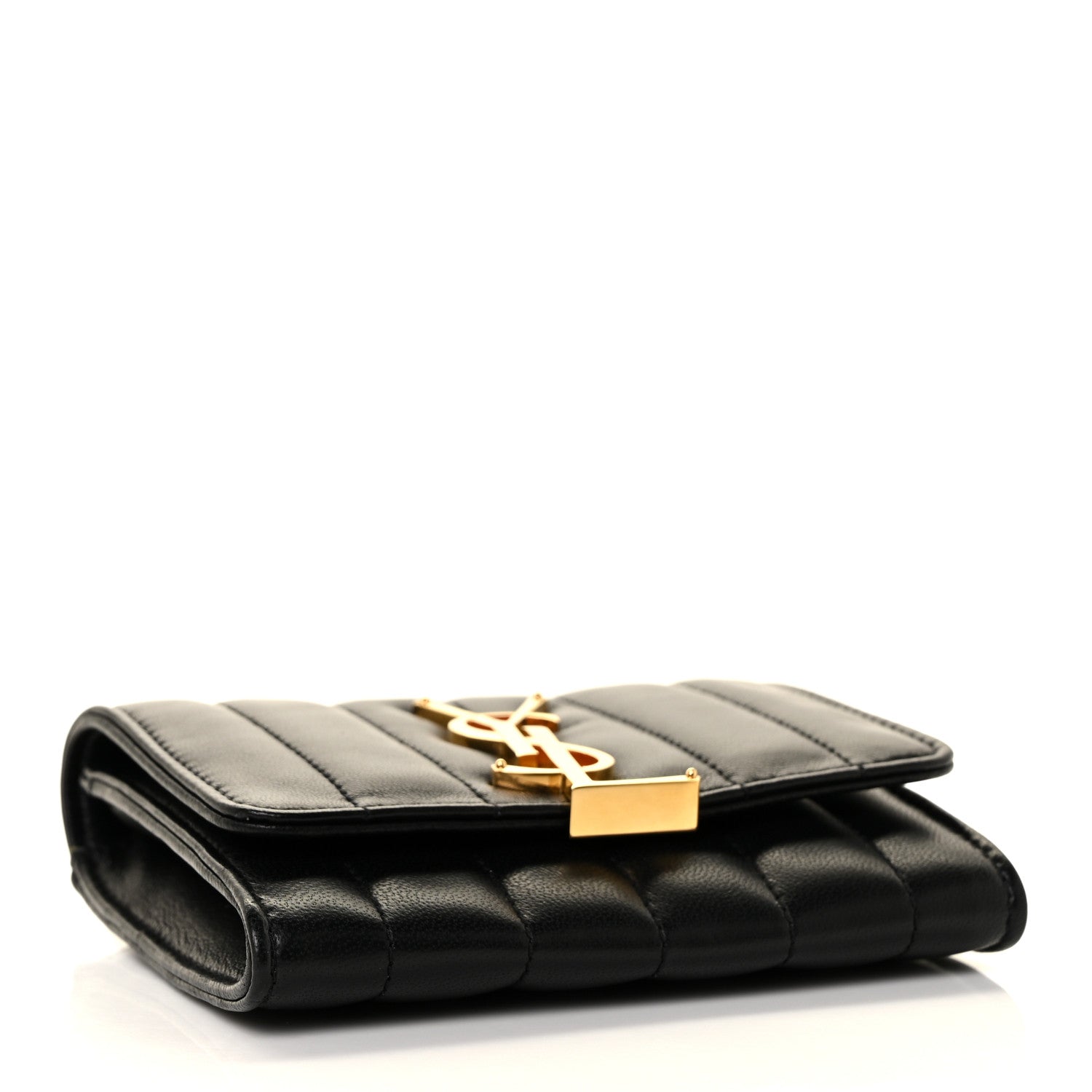 Saint Laurent Lambskin Matelasse Monogram Vicky Tri-Fold Wallet Black 4 of 9