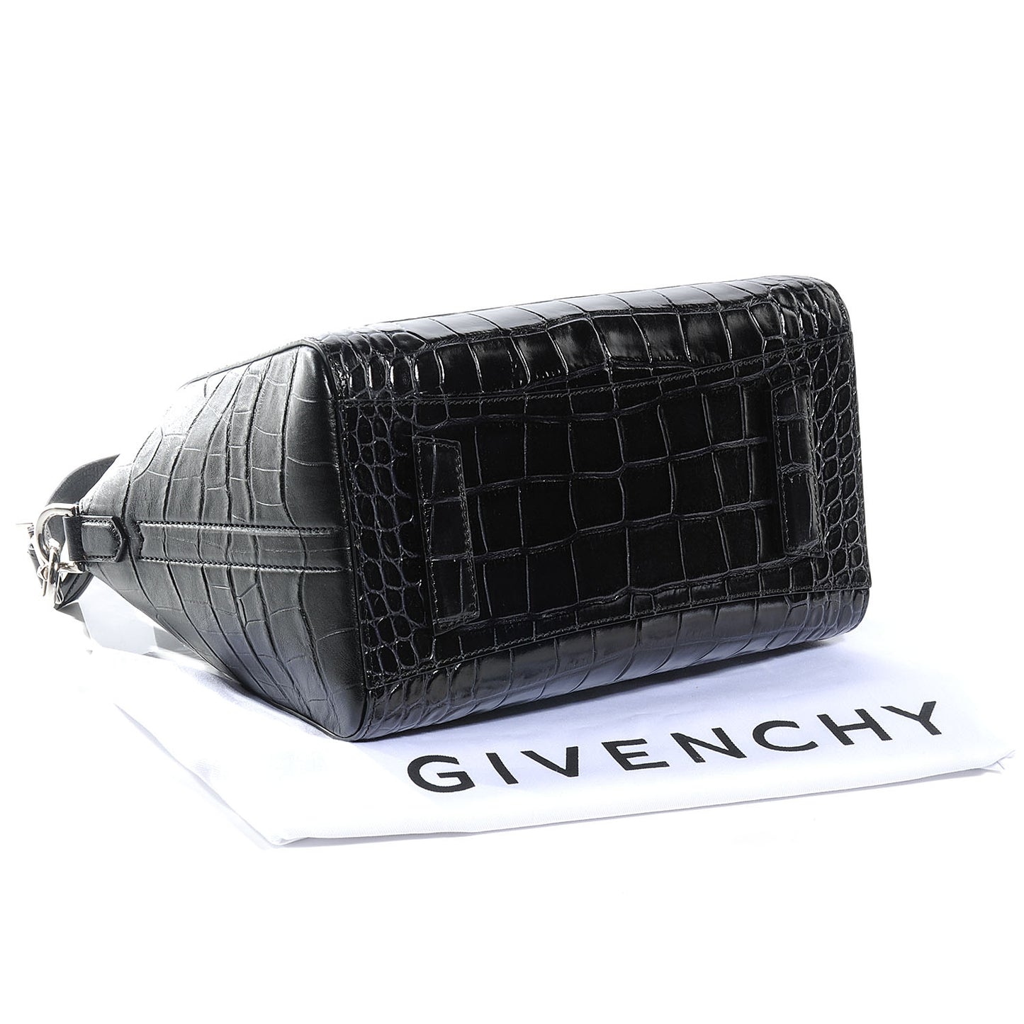 Calfskin Crocodile Embossed Small Antigona Black