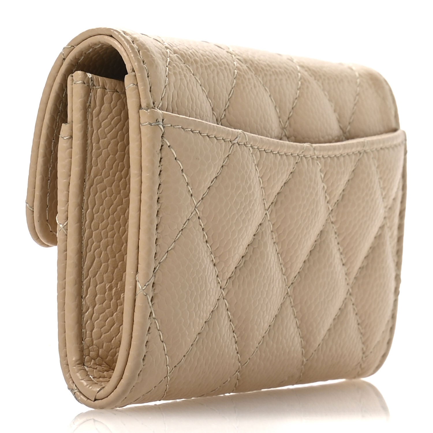 Chanel Caviar Quilted Flap Card Holder Wallet Beige 3 of 9