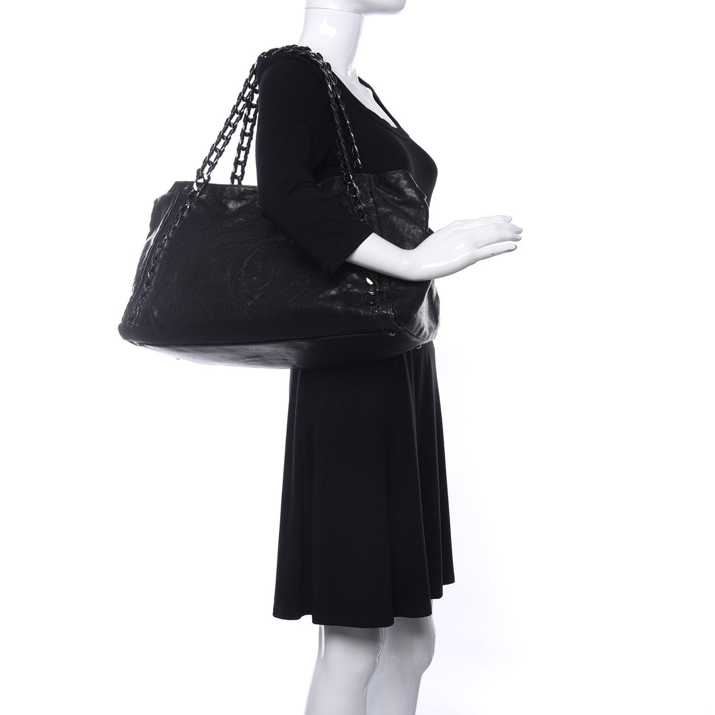 Glazed Caviar East West Modern Chain Tote Black