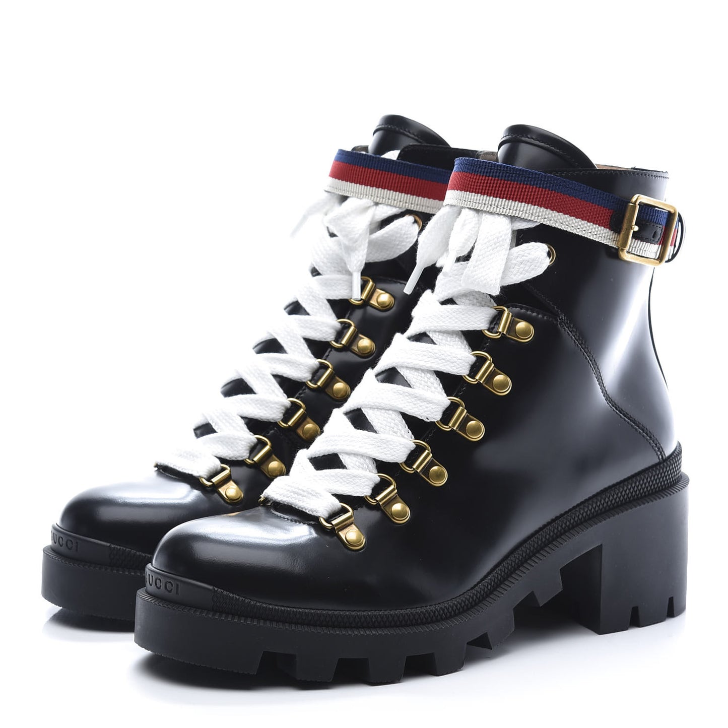 Calfskin Sylvie Web Lace Up Combat Boots 37 Black