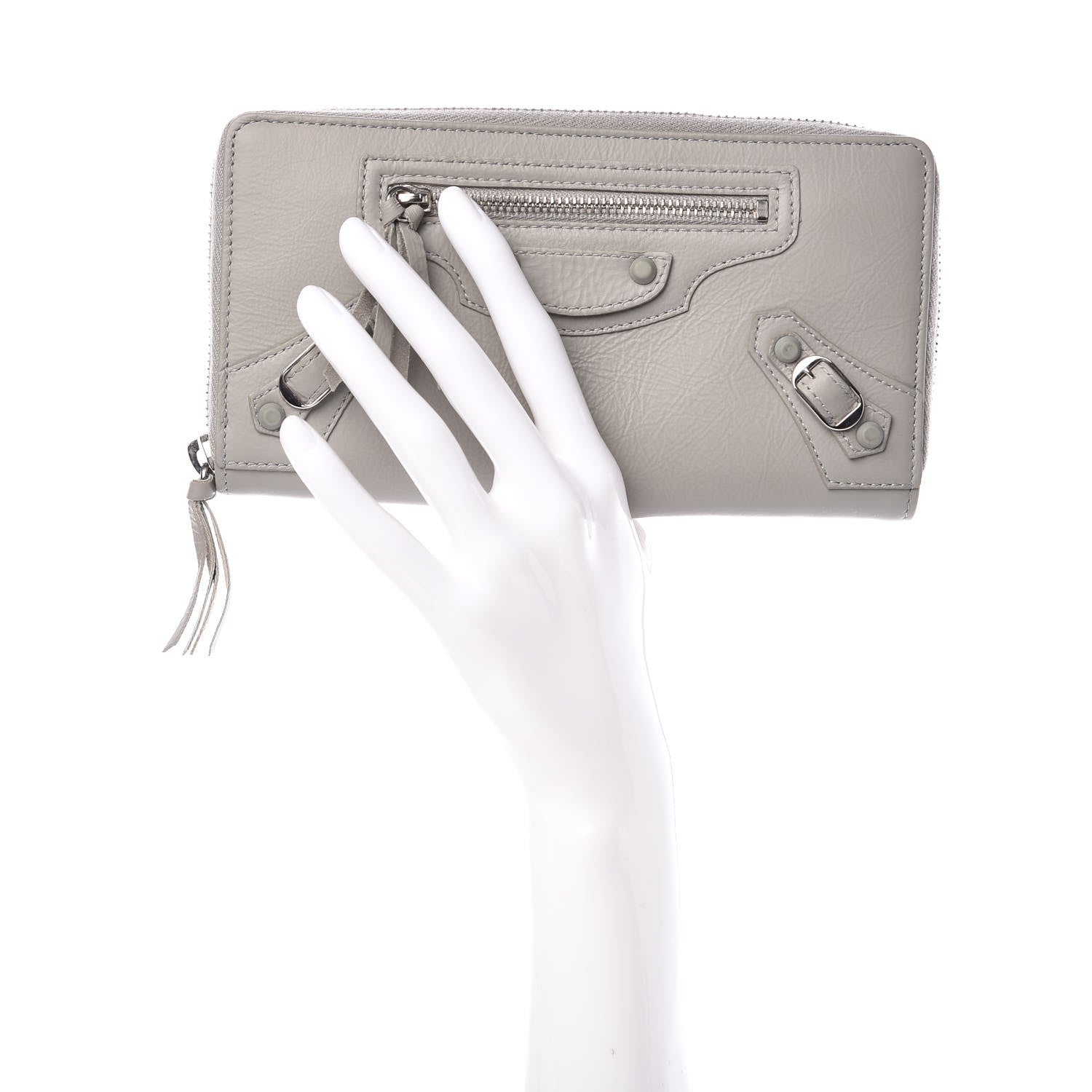 Balenciaga Matte Goatskin Rubber Covered Classic Hardware Continental Zip Around Wallet Gris Glace 2 of 9