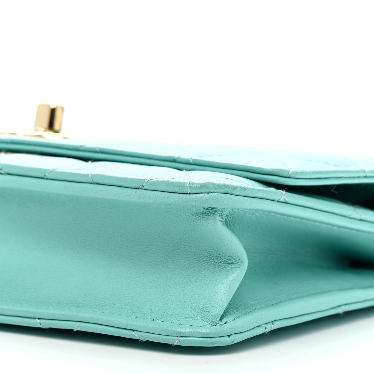 Lambskin Quilted Trendy CC Wallet On Chain WOC Turquoise