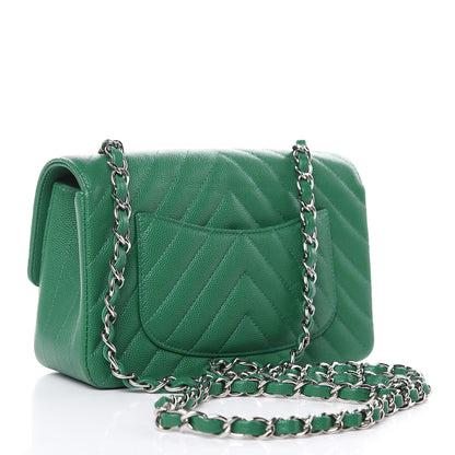 Chanel Caviar Chevron Quilted Mini Rectangular Flap Dark Green 3 of 9
