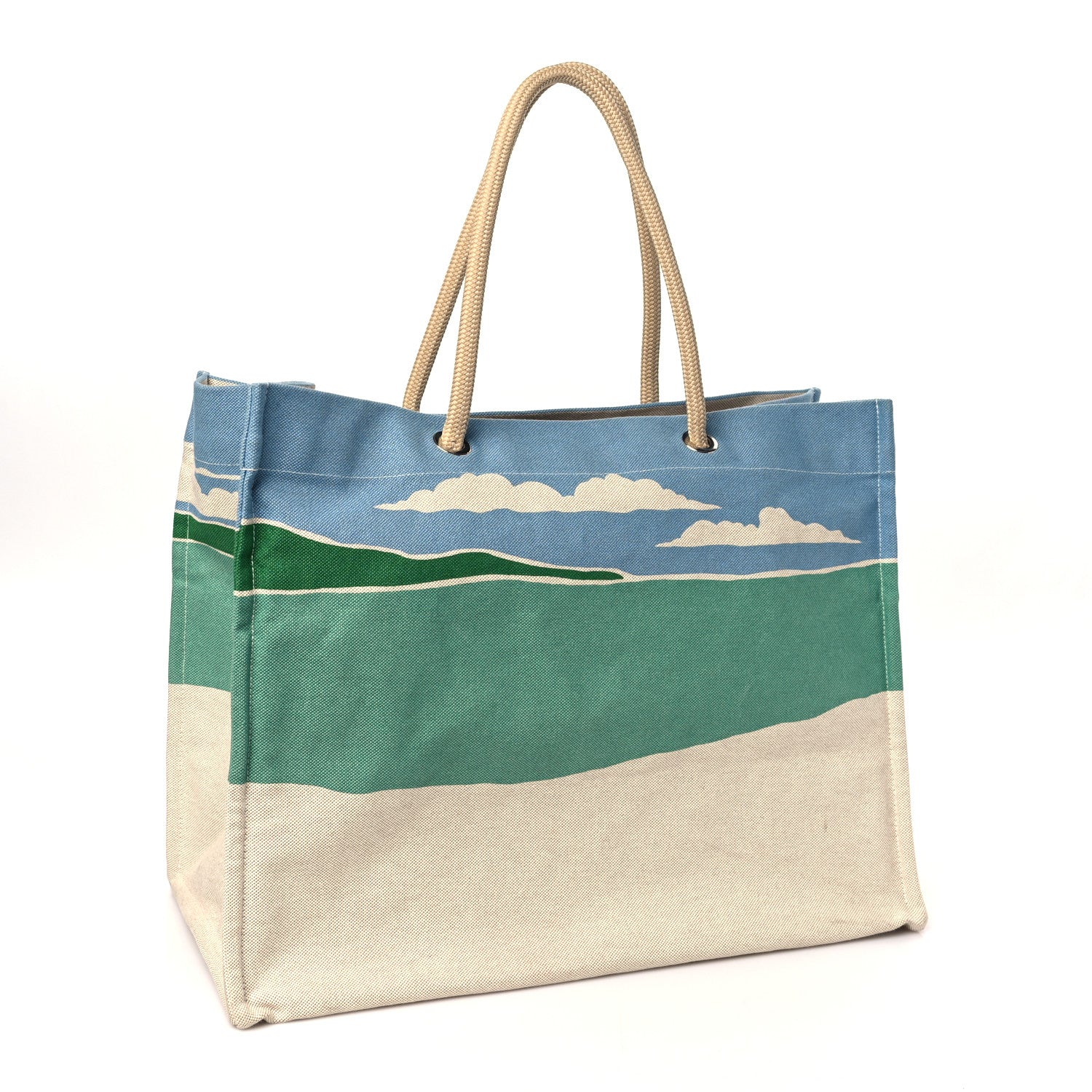 Hermes H Canvas Printed Escale A La Plage Beach Bag Or 3 of 13