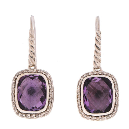 David Yurman Sterling Silver Diamond Amethyst Noblesse Drop Earrings 1 of 4