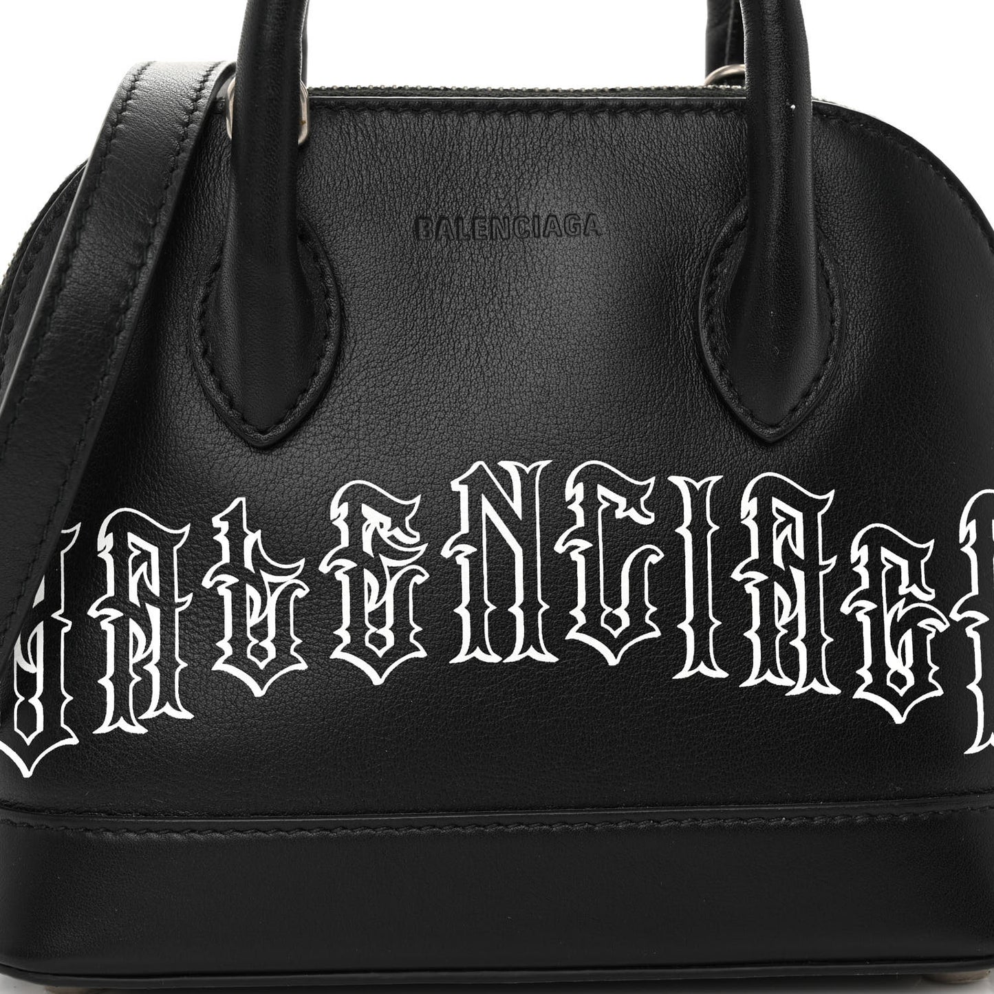 Calfskin Gothic Logo XXS Ville Top Handle Bag Black White