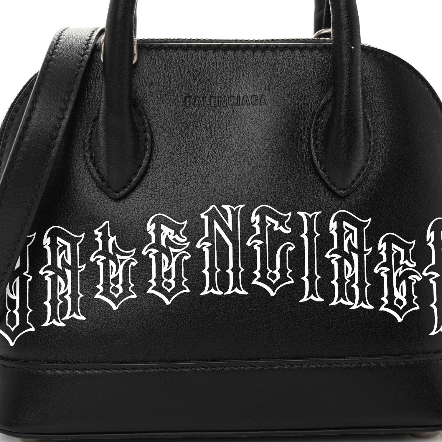 Balenciaga Calfskin Gothic Logo XXS Ville Top Handle Bag Black White 7 of 10