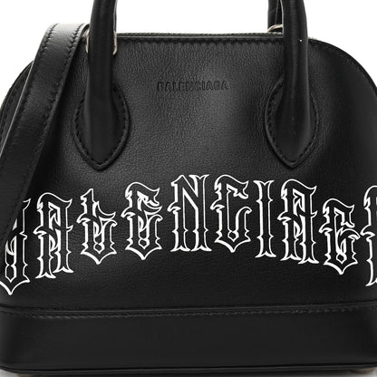 Balenciaga Calfskin Gothic Logo XXS Ville Top Handle Bag Black White 7 of 10