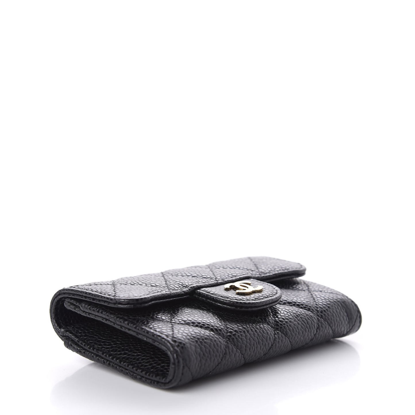 Caviar Quilted Flap Card Holder Wallet Black