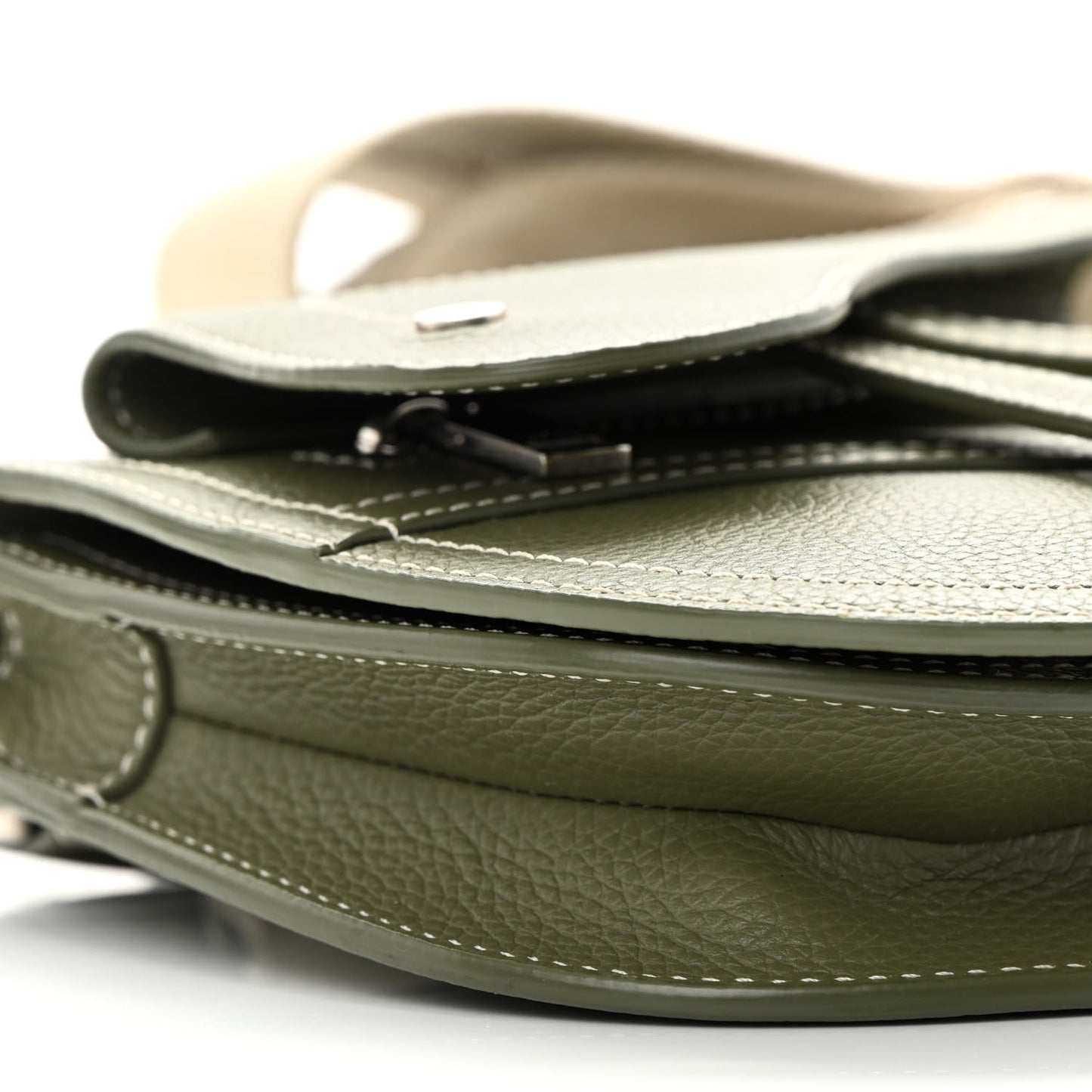 X KAWS Grained Calfskin Saddle Pouch Olive