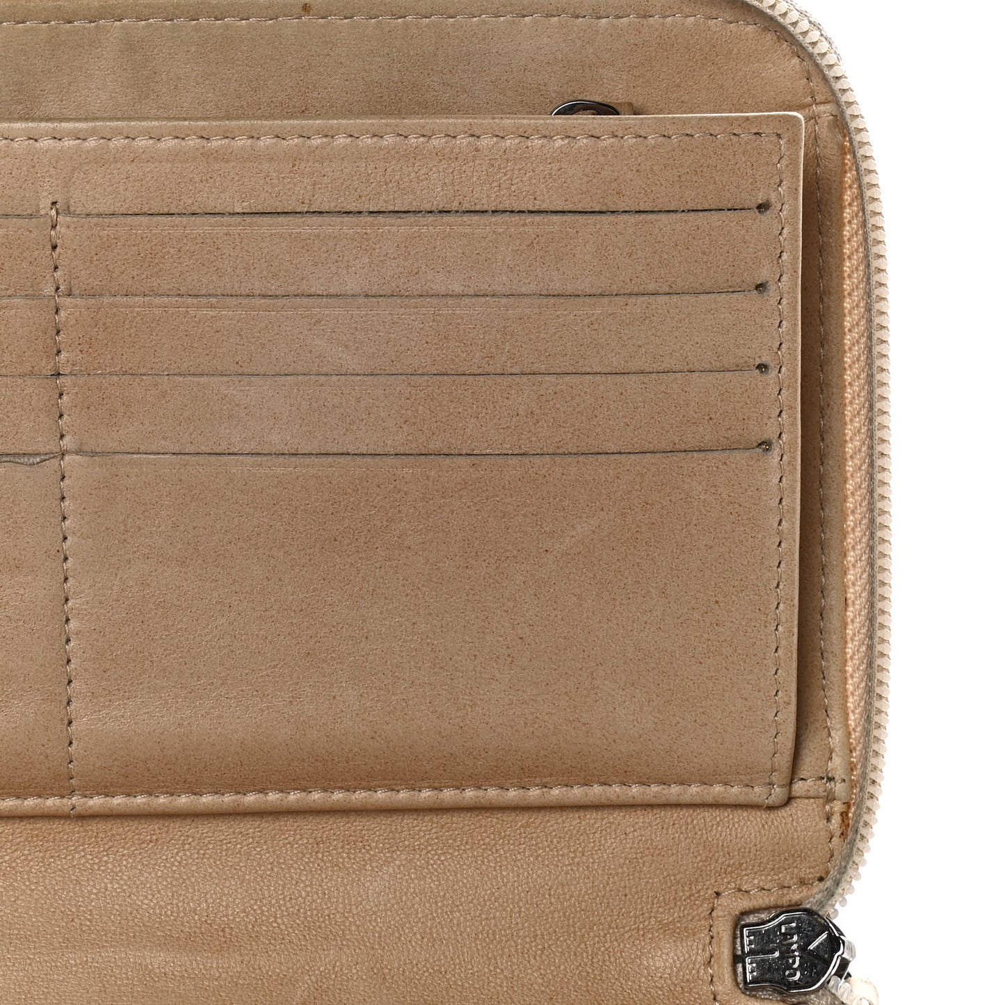 Lambskin Camellia Embossed Zip Around Organizer Wallet Light Beige