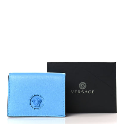 Versace Grained Calfskin Medusa Card Holder Wallet Light Blue Purple 7 of 7