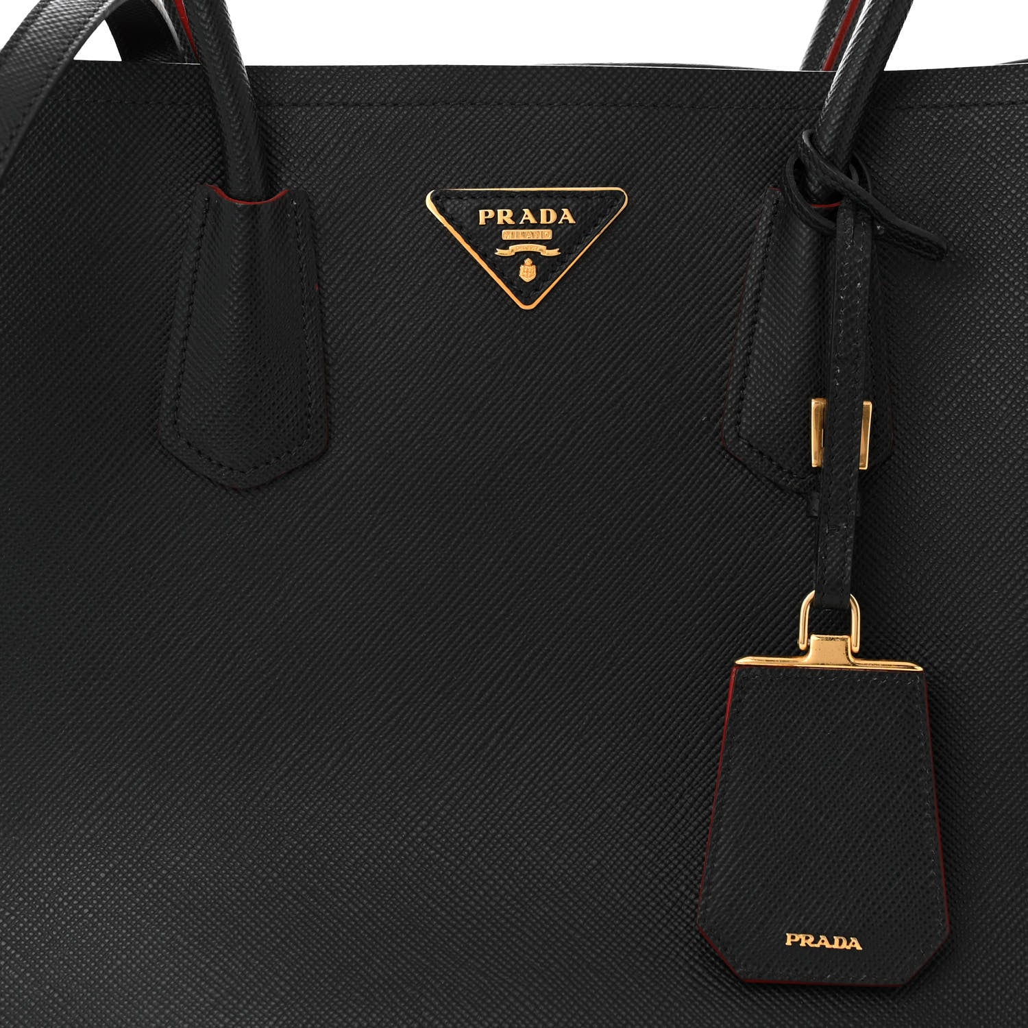 Prada Saffiano Cuir Large Double Bag Black Fuoco 8 of 10