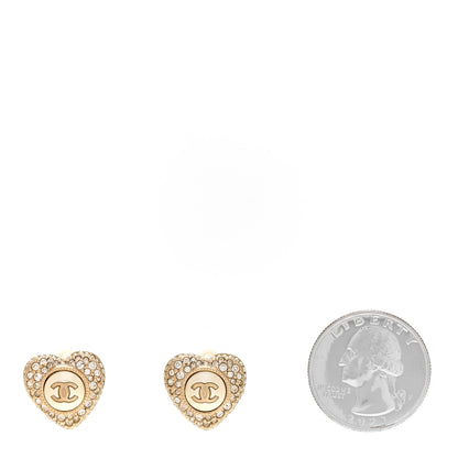 Chanel Pearl Crystal CC Heart Earrings Gold White Gold 2 of 5