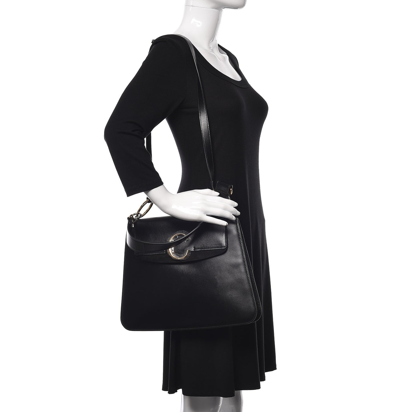 Calfskin Medium C Shoulder Bag Black