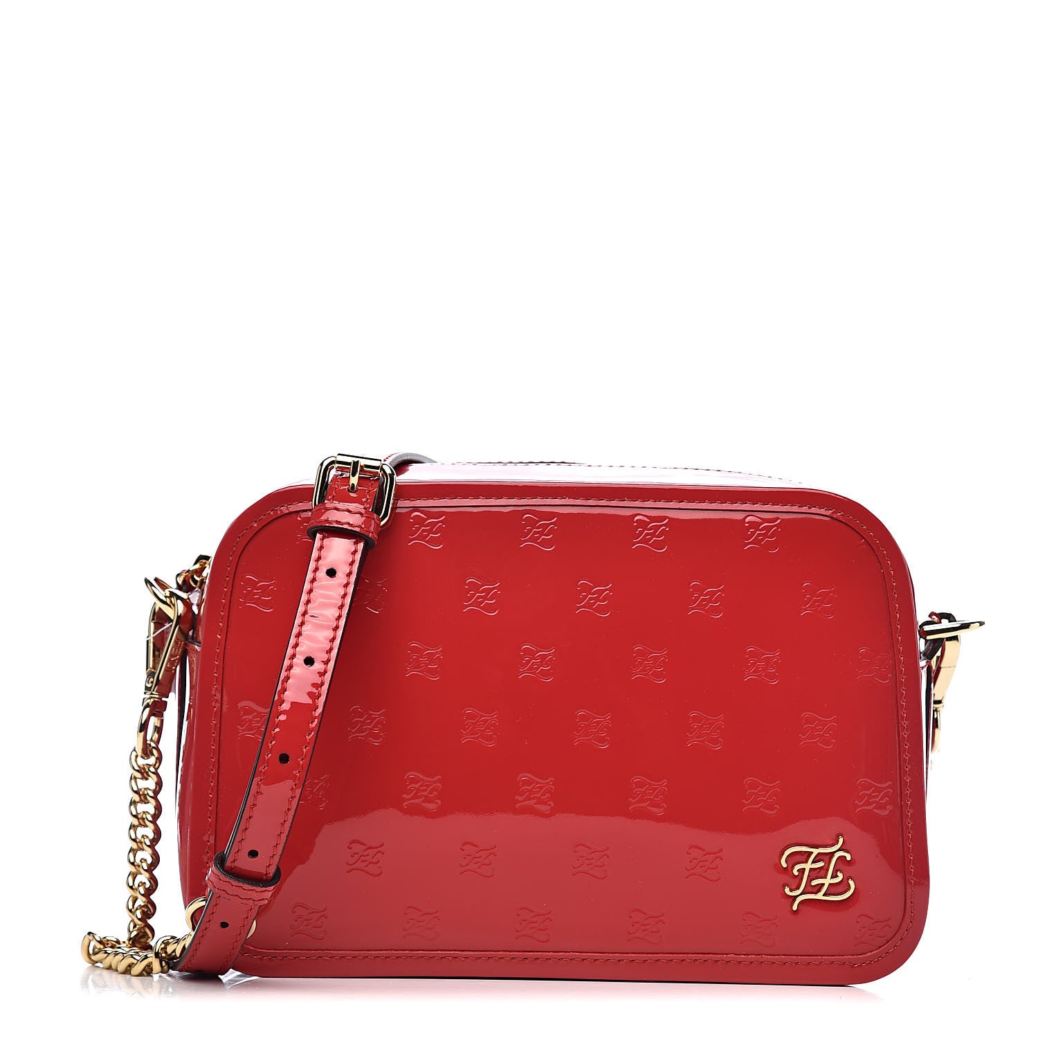 Fendi Vitello Vernice Mou Karligraphy Embossed Camera Case Rosso Cardinale 1 of 12