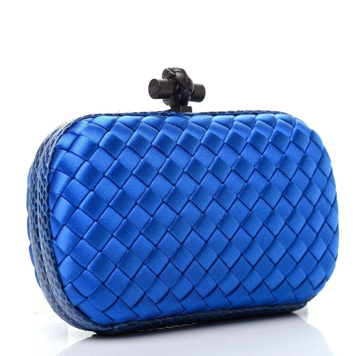 Bottega Veneta Satin Intreccio Impero Ayers Knot Clutch Blue 3 of 8