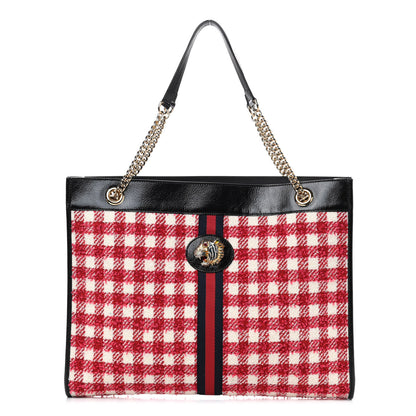 Gucci Tweed Check Large Rajah Chain Tote Black Red 3 of 10