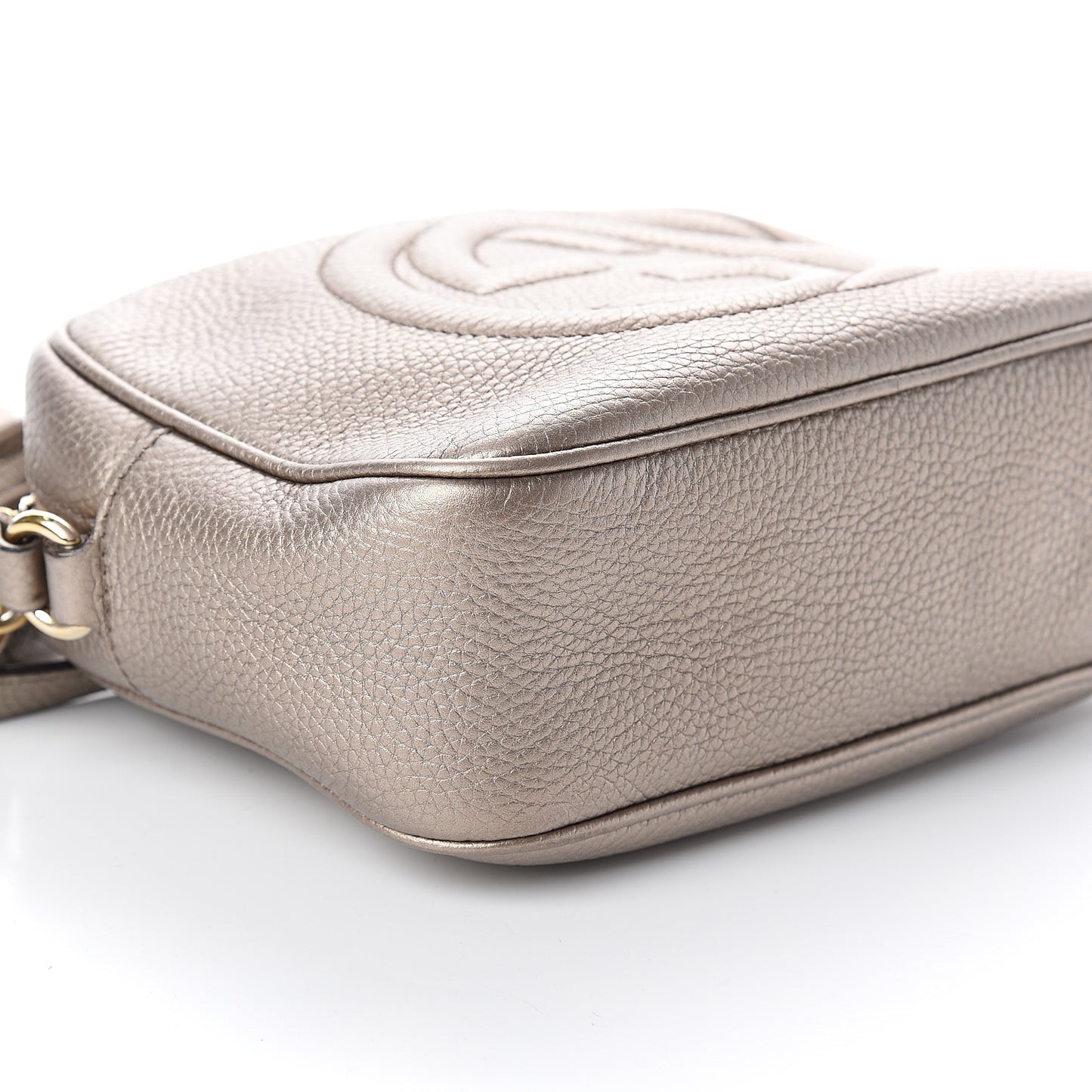 Metallic Pebbled Calfskin Small Soho Disco Bag Golden Beige