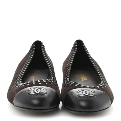 Chanel Suede Lambskin CC Cap Toe Stitched Flats 40 Brown 3 of 9