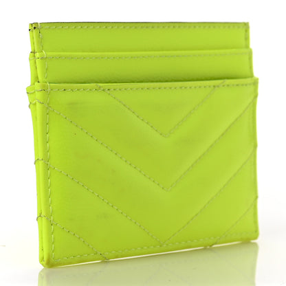 Saint Laurent Patent Grain De Poudre Matelasse Chevron Monogram Credit Card Case Neon Yellow 3 of 8