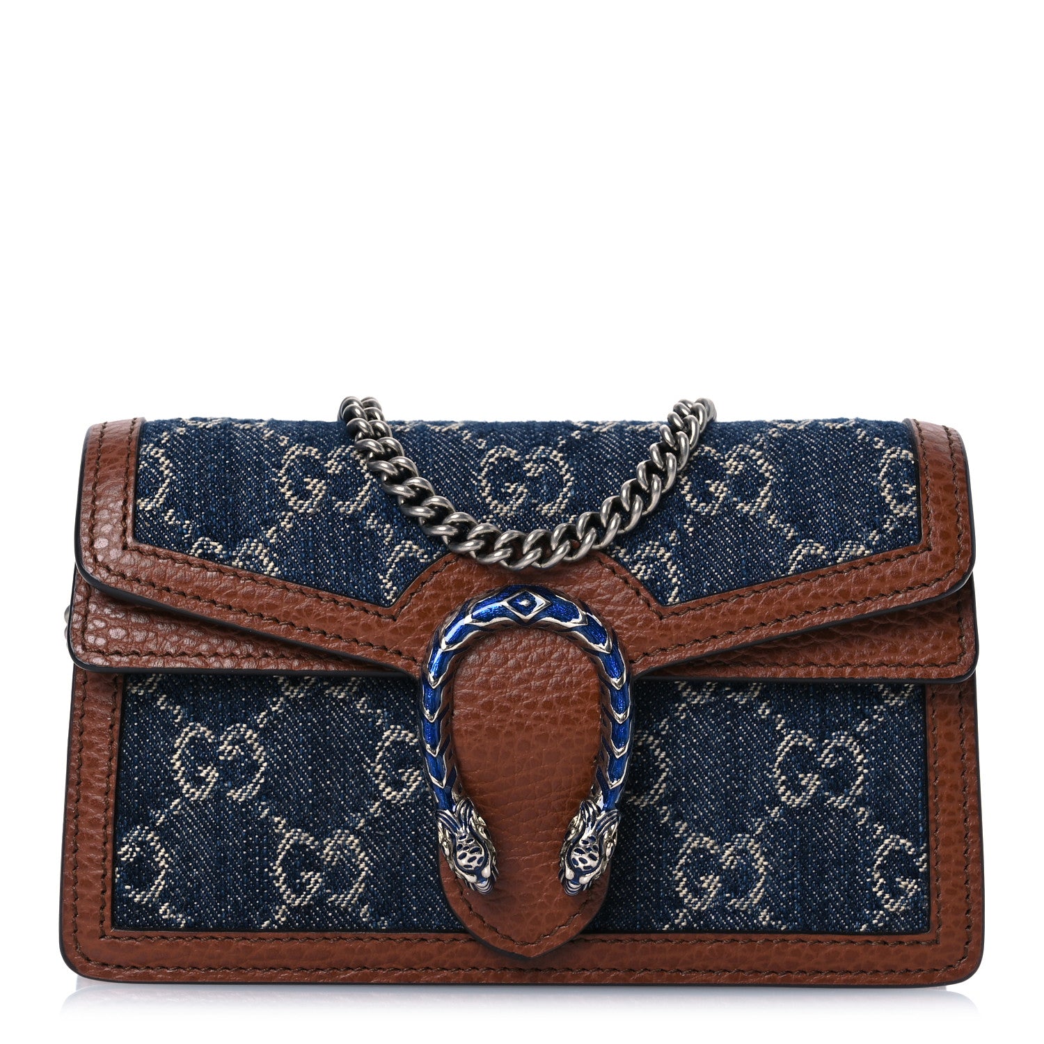 Gucci New Denim GG Monogram Dollar Calfskin Enamel Super Mini Dionysus Shoulder Bag Blue Tea Cuir Epilog Electric Blue 1 of 9