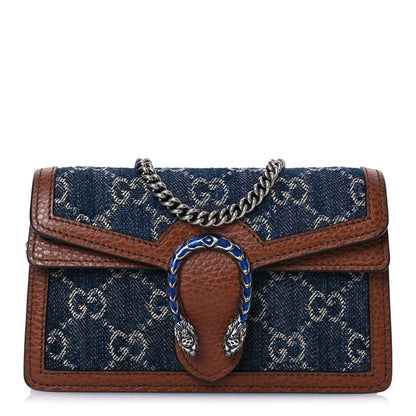 Gucci New Denim GG Monogram Dollar Calfskin Enamel Super Mini Dionysus Shoulder Bag Blue Tea Cuir Epilog Electric Blue 1 of 9