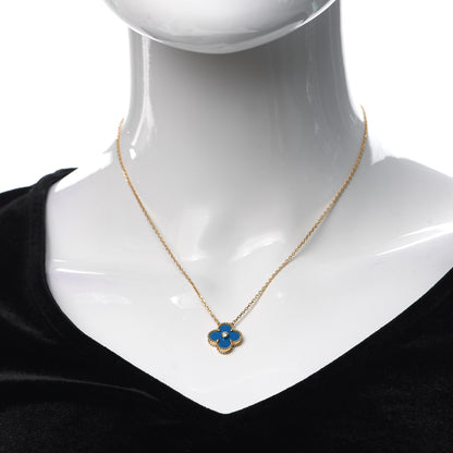 Van Cleef & Arpels 18K Yellow Gold Diamond Celestial Blue Sevres Porcelain Vintage Alhambra Pendant Necklace 2 of 6