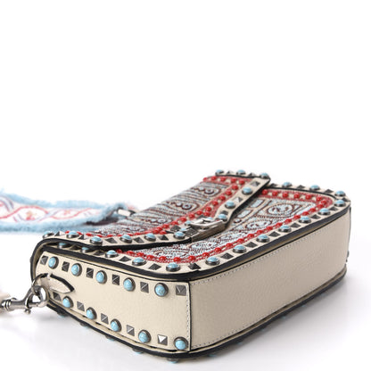 Valentino Garavani Calfskin Embroidered Medium Guitar Strap Rockstud Rolling Flap Saddle Bag 4 of 9