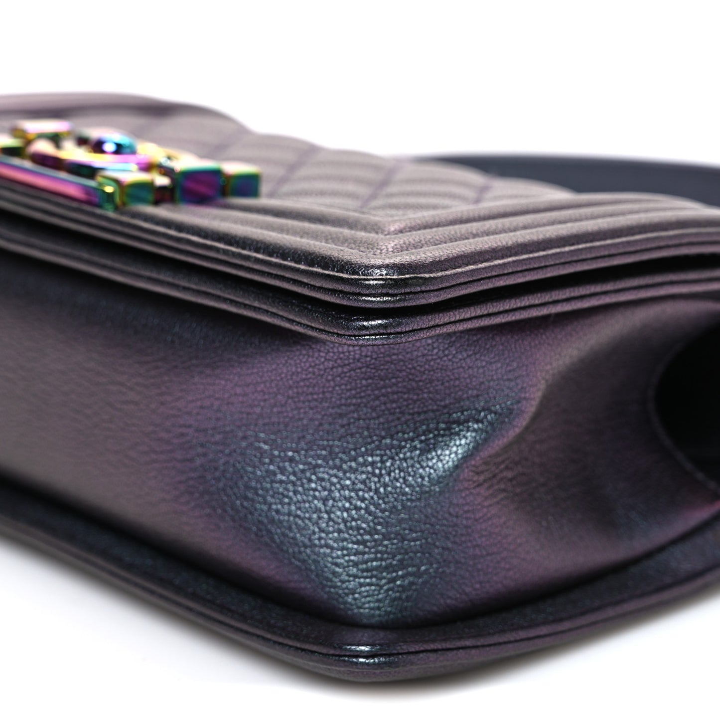 Iridescent Goatskin Quilted Small Boy Flap Purple