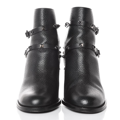 Valentino Garavani Pebbled Calfskin Onyx Rockstud Rolling Double Buckle 70mm Block Heel Ankle Boots 39 Black 2 of 9