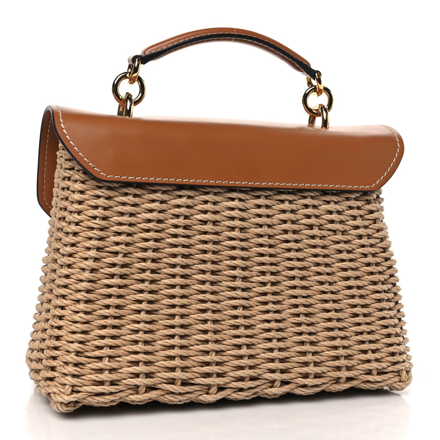 Salvatore Ferragamo Calfskin Wicker Margot Top Handle Satchel Brown 3 of 8