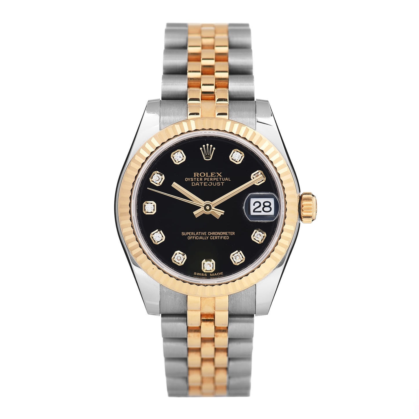 Stainless Steel 18K Yellow Gold Diamond 31mm Oyster Perpetual Datejust Watch Black 178273