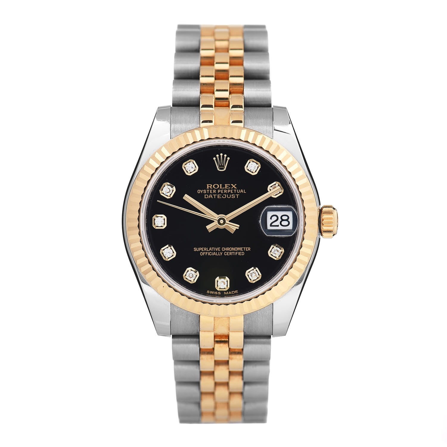 Rolex Stainless Steel 18K Yellow Gold Diamond 31mm Oyster Perpetual Datejust Watch Black 178273 1 of 5