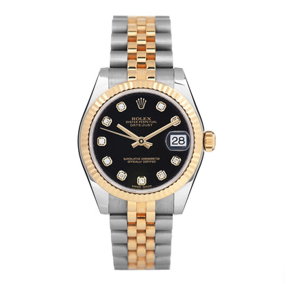 Rolex Stainless Steel 18K Yellow Gold Diamond 31mm Oyster Perpetual Datejust Watch Black 178273 1 of 5