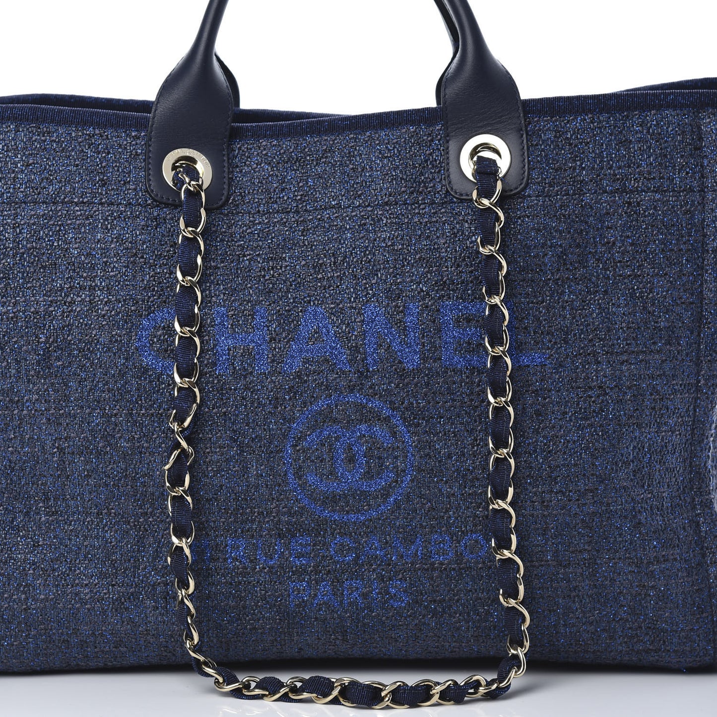 Lurex Canvas Medium Deauville Tote Navy Blue