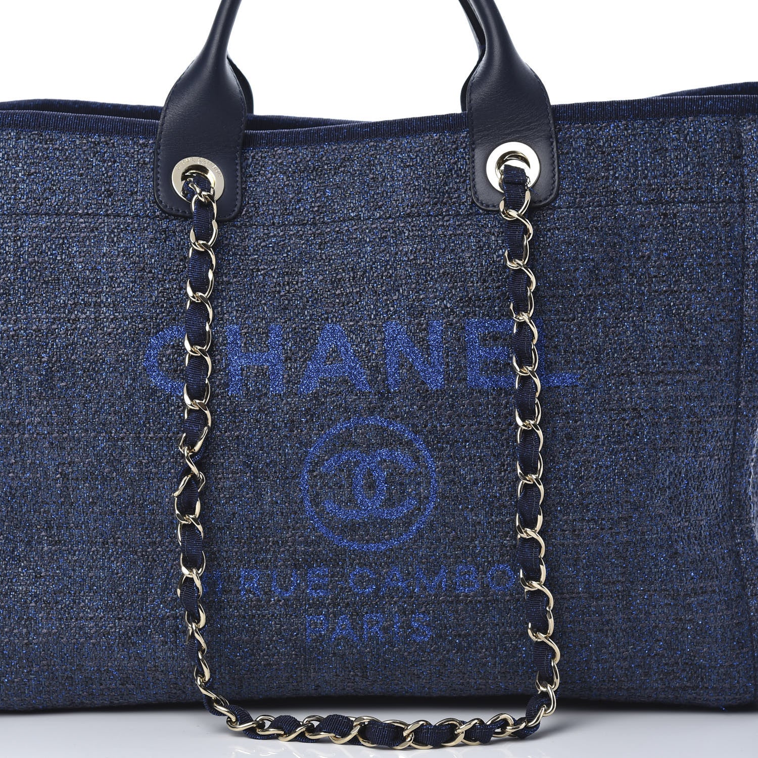 Chanel Lurex Canvas Medium Deauville Tote Navy Blue 7 of 9