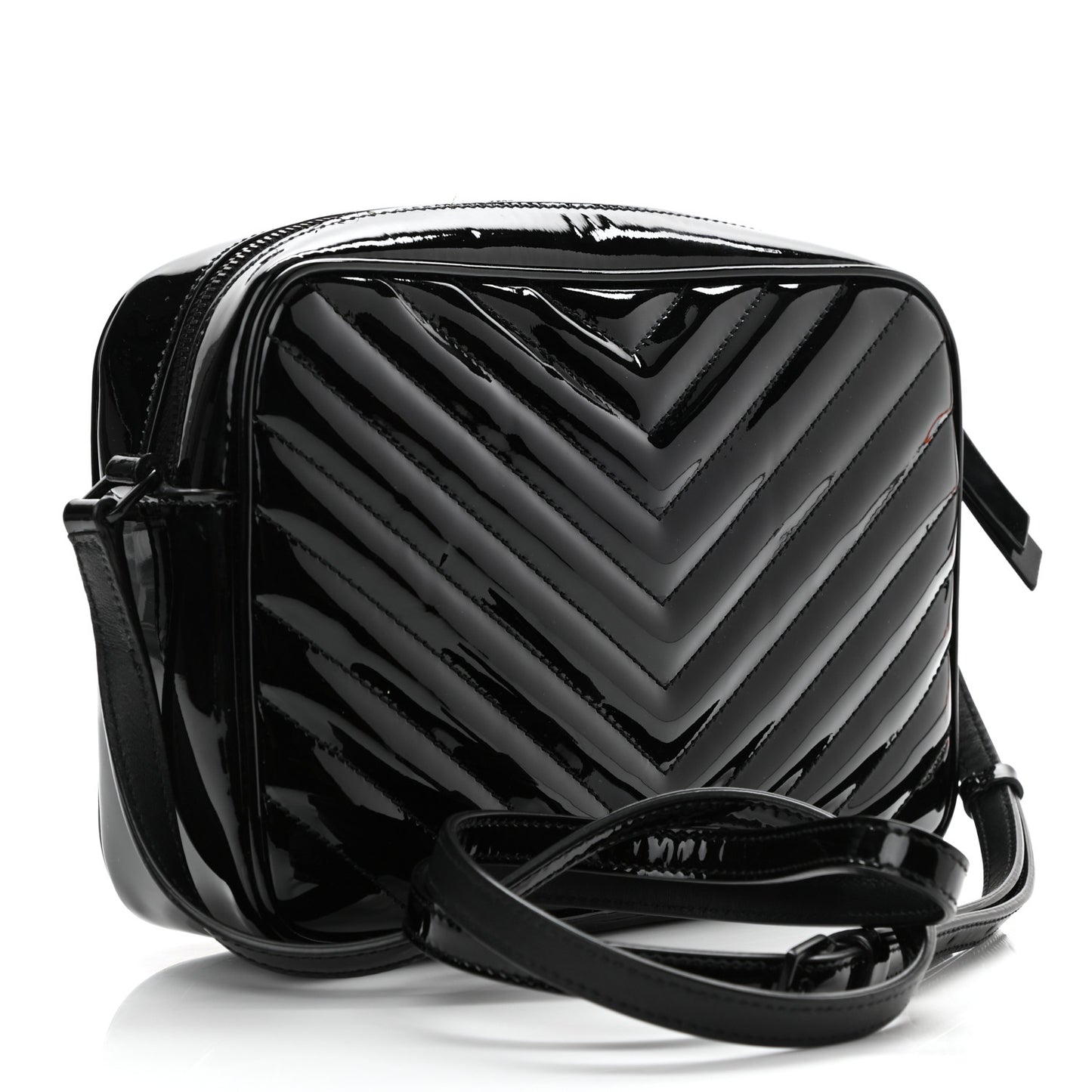 Patent Calfskin Matelasse Monogram Lou Camera Bag Black